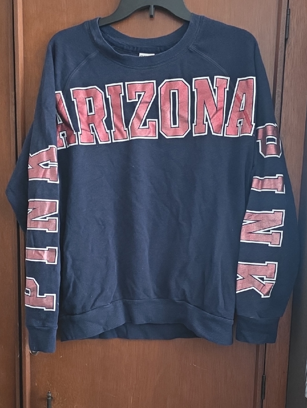 PINK Victoria's Arizona Secret Navy and White Logo Tag Sweatshirt Sz S